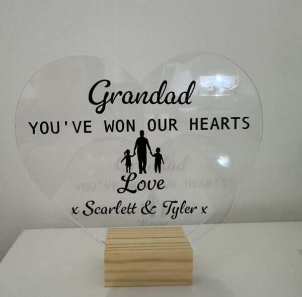 Personalized Acrylic Standing Sign Table with wood holder custom design UK gift decor