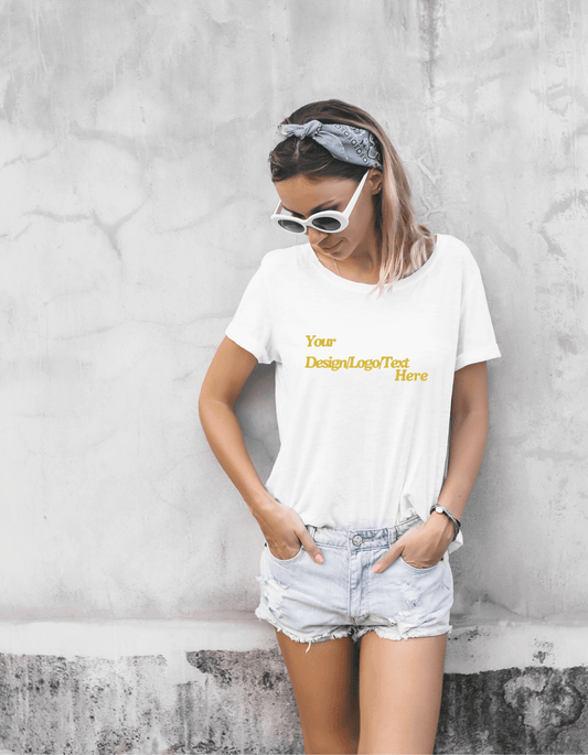 Personalised Printed T-Shirt in white – custom logo or text design for women