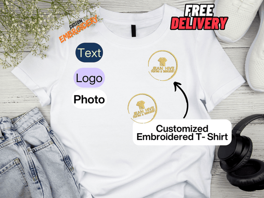 Personalised Embroidered T-Shirt UK custom logo embroidery example
