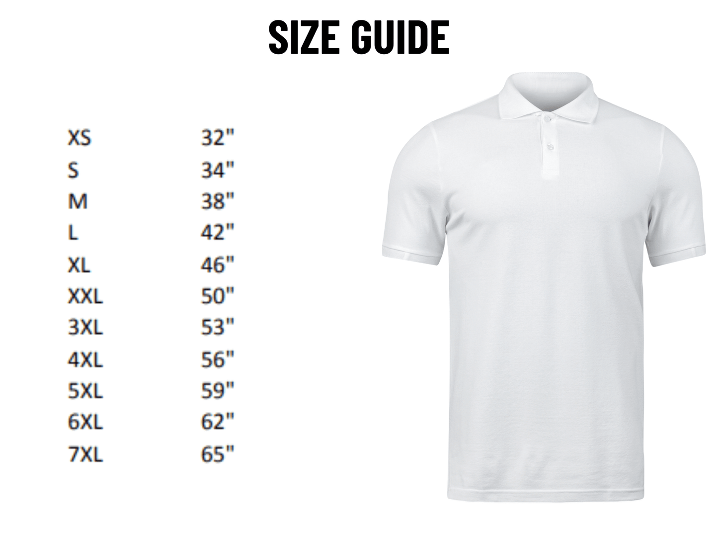 Size chart for Personalised Embroidered Polo with measurements for S, M, L, XL and 2XL.