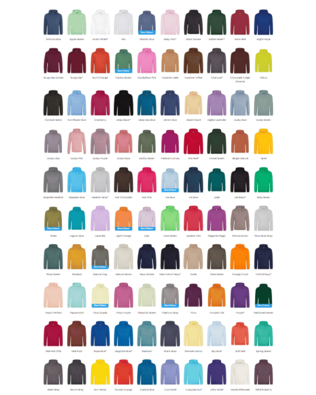 Various colors of Personalised Embroidered Hoodies displayed neatly, showcasing style and versatility.