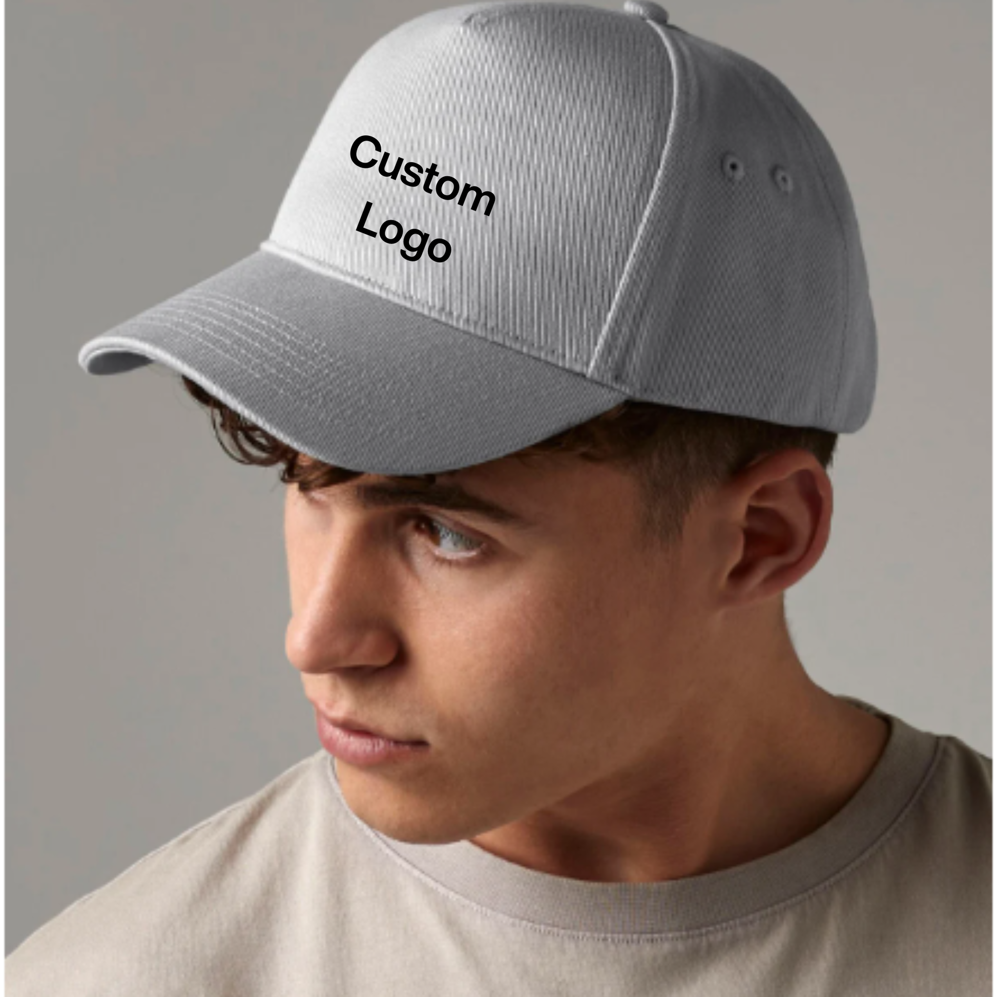 Personalised Embroidered Baseball Hat custom logo worn by model