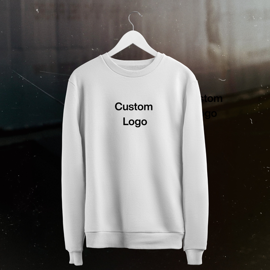 Personalised Printed Sweatshirt in white – unisex custom logo design, comfortable cotton fit