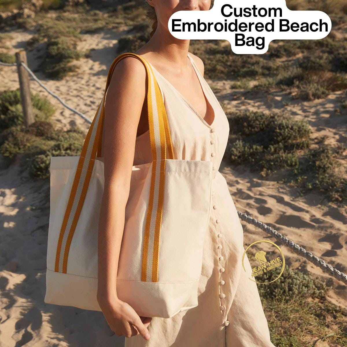 Custom Embroidered Cotton Beach Bag: Personalised Logo Design