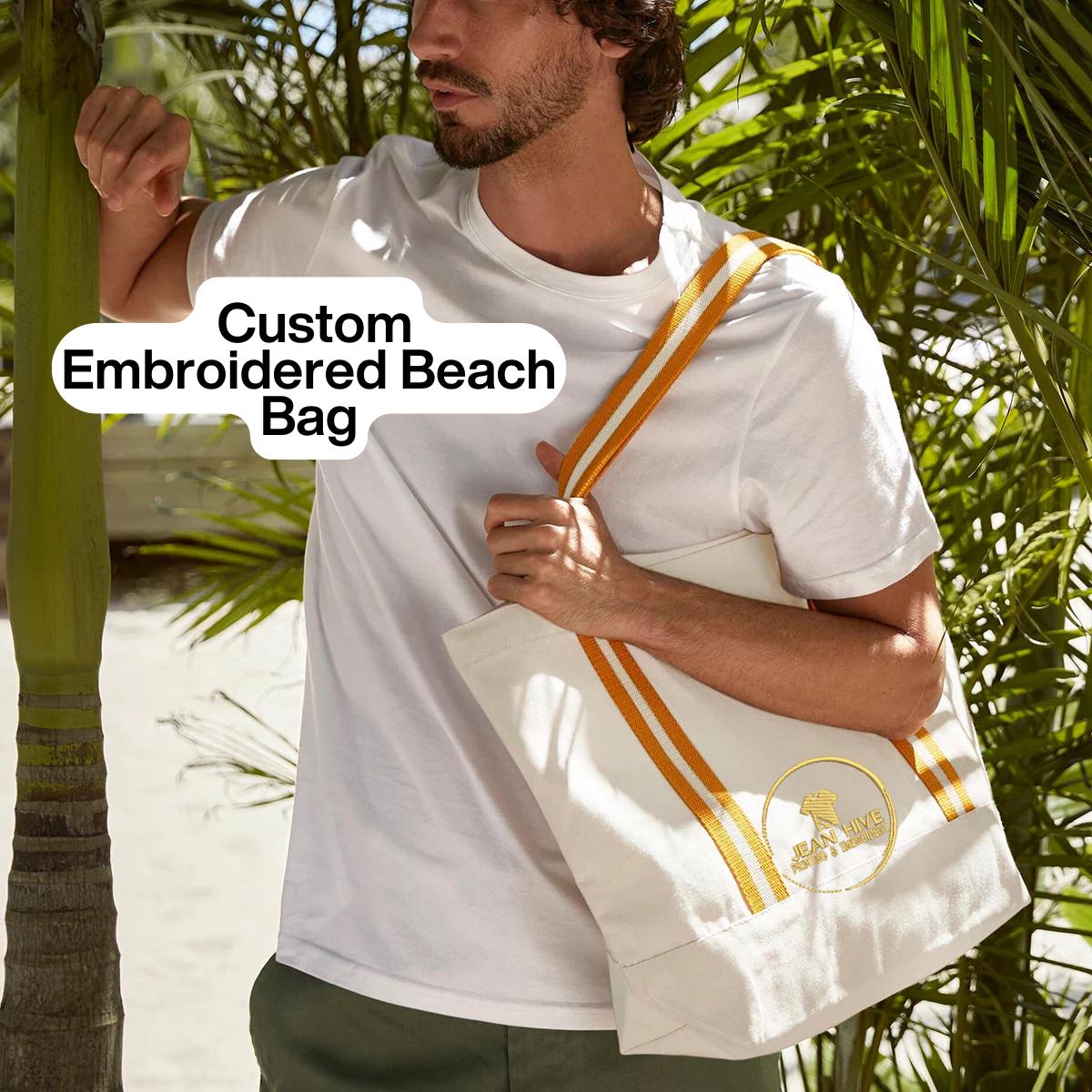 Custom Embroidered Cotton Beach Bag: Personalised Logo Design