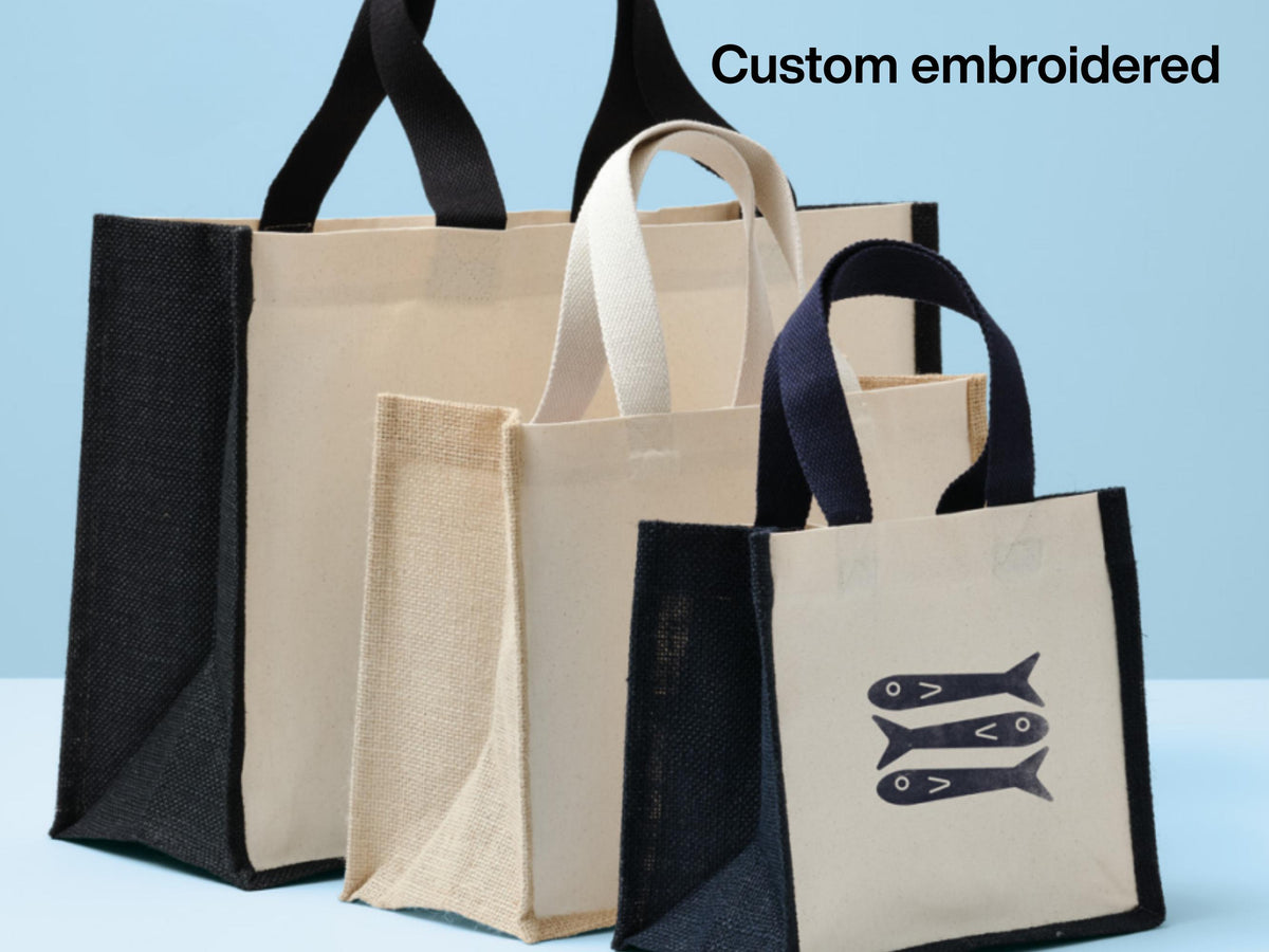 Personalised Embroidered Jute Tote Bag – Custom Logo, Eco Cotton