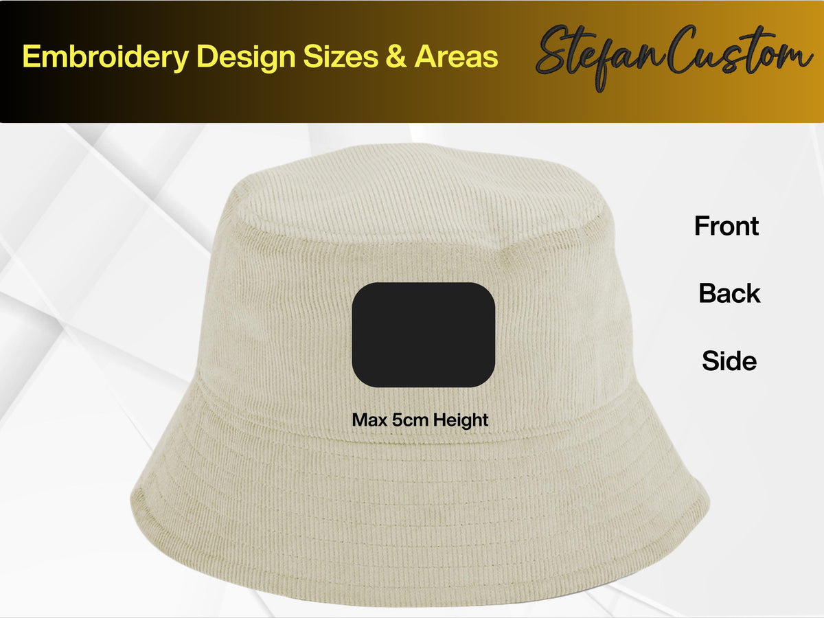 Custom Embroidered Corduroy Bucket Hat, Personalised Logo Cap, Organic Cotton