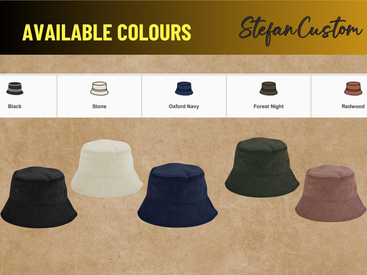 Custom Embroidered Corduroy Bucket Hat, Personalised Logo Cap, Organic Cotton