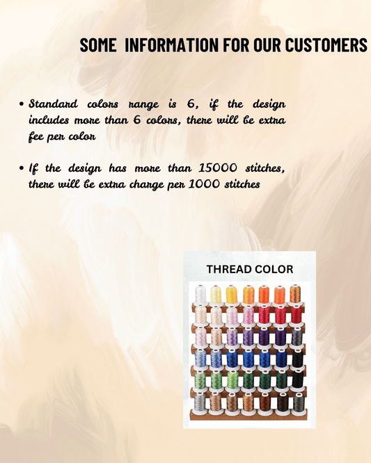 Personalised Embroidered Hoodie thread color options and pricing information for custom designs.